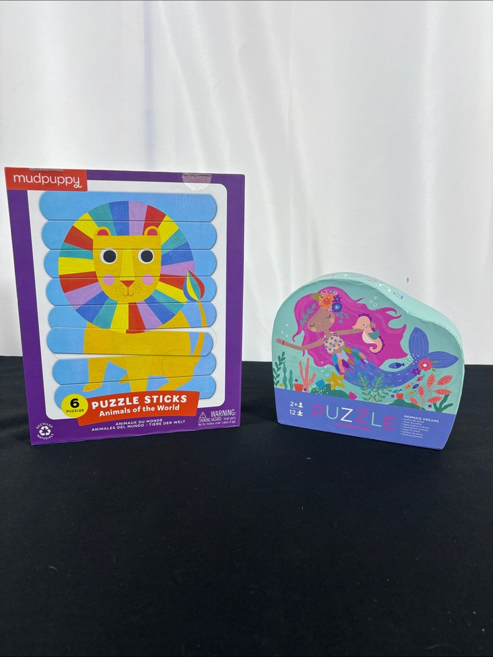 Six Colorful Puzzles made with Sticks and a Mermaid Puzzle- Multicolor